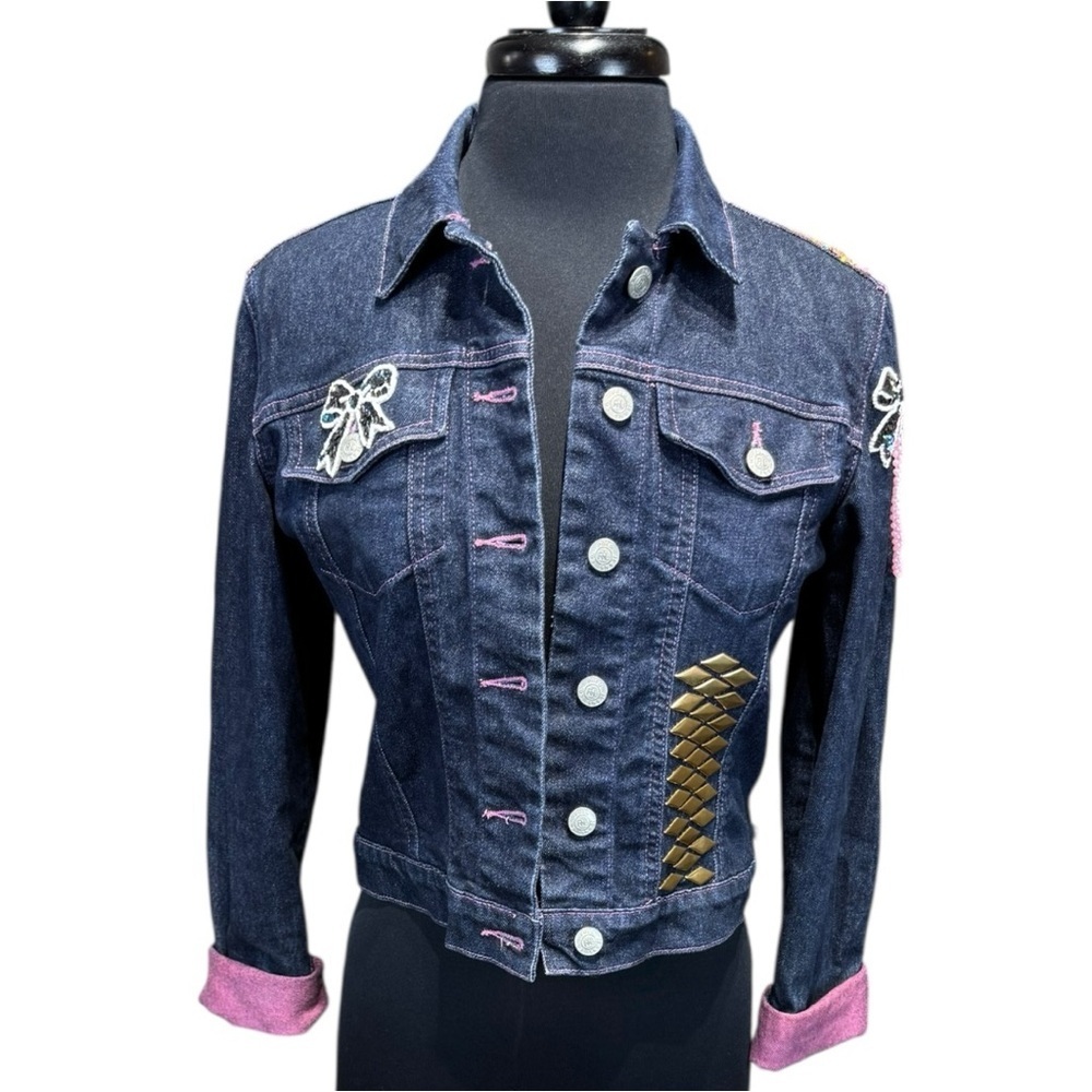 Vintage Polo Jeans Co “Stay Gold”  Embellished Cropped Denim Jacket Size S - Picture 6 of 8